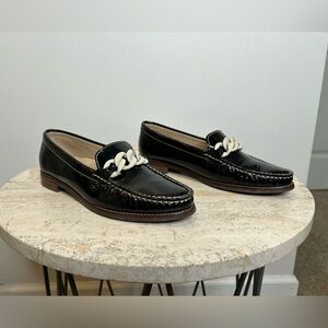 Wirth Black Leather Loafers with Chain Detail Women's Size 38 7